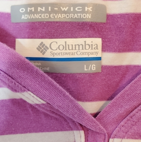 PURPLE and White Horizontal Stripes Vneck by Columbia Size Large. - Picture 2 of 4